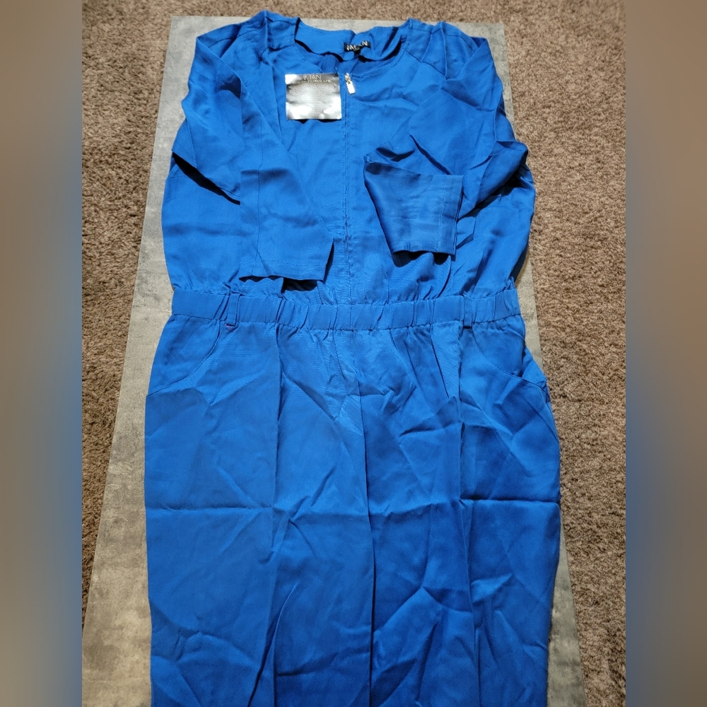 IMAN Global Chic Long Sleeve Utility Jumpsuit Cobalt Blue 1XP